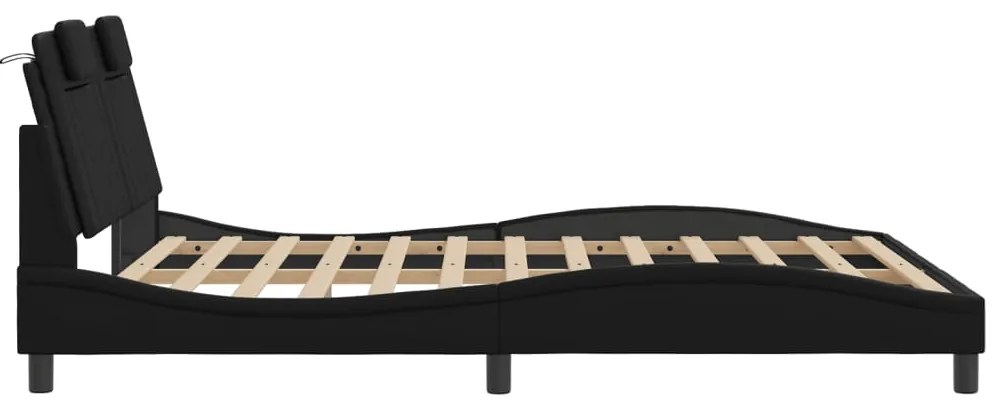 Estrutura de cama c/ luzes LED 160x200cm couro artificial preto