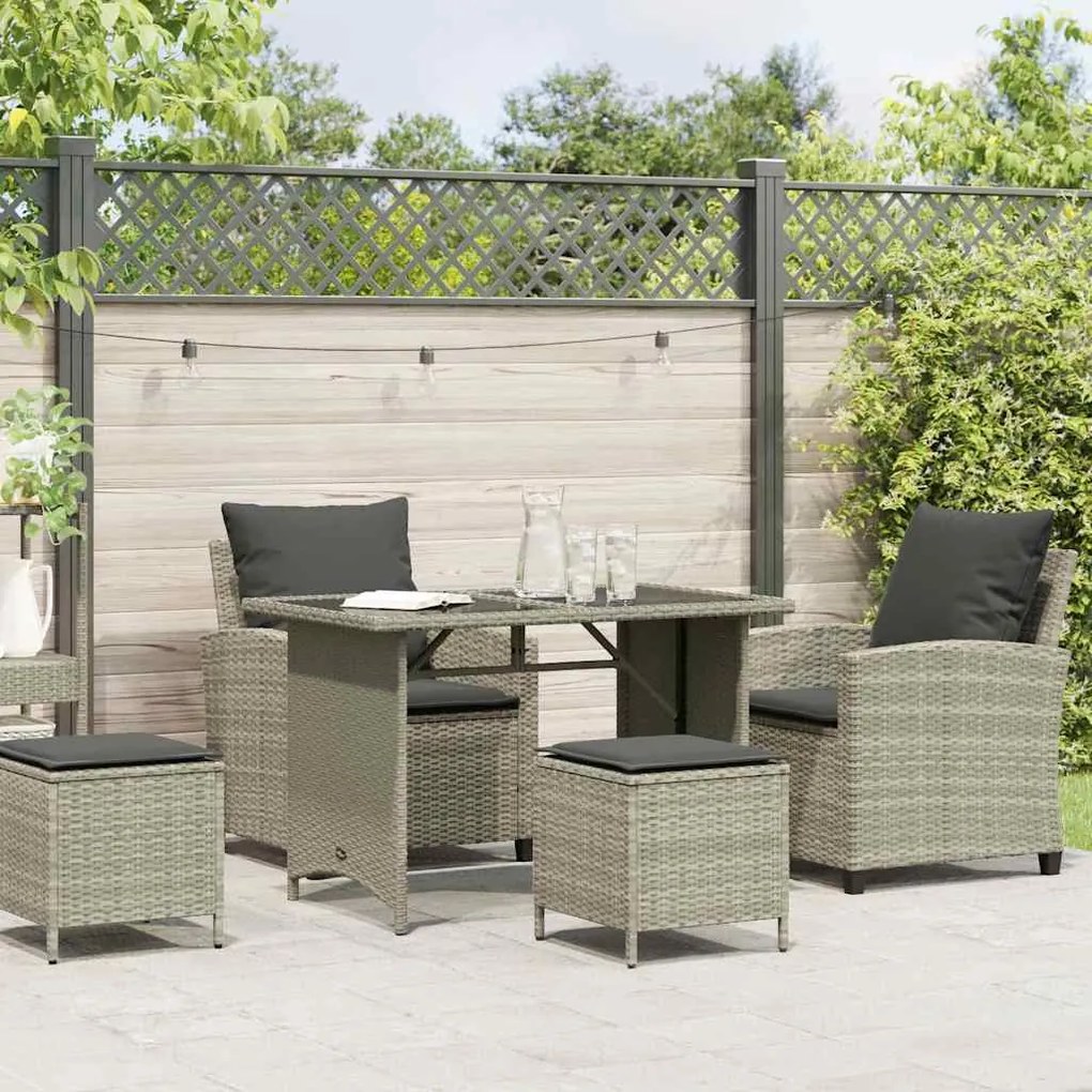 4 pcs conj. sofás jardim c/ almofadões vime PE cinzento-claro