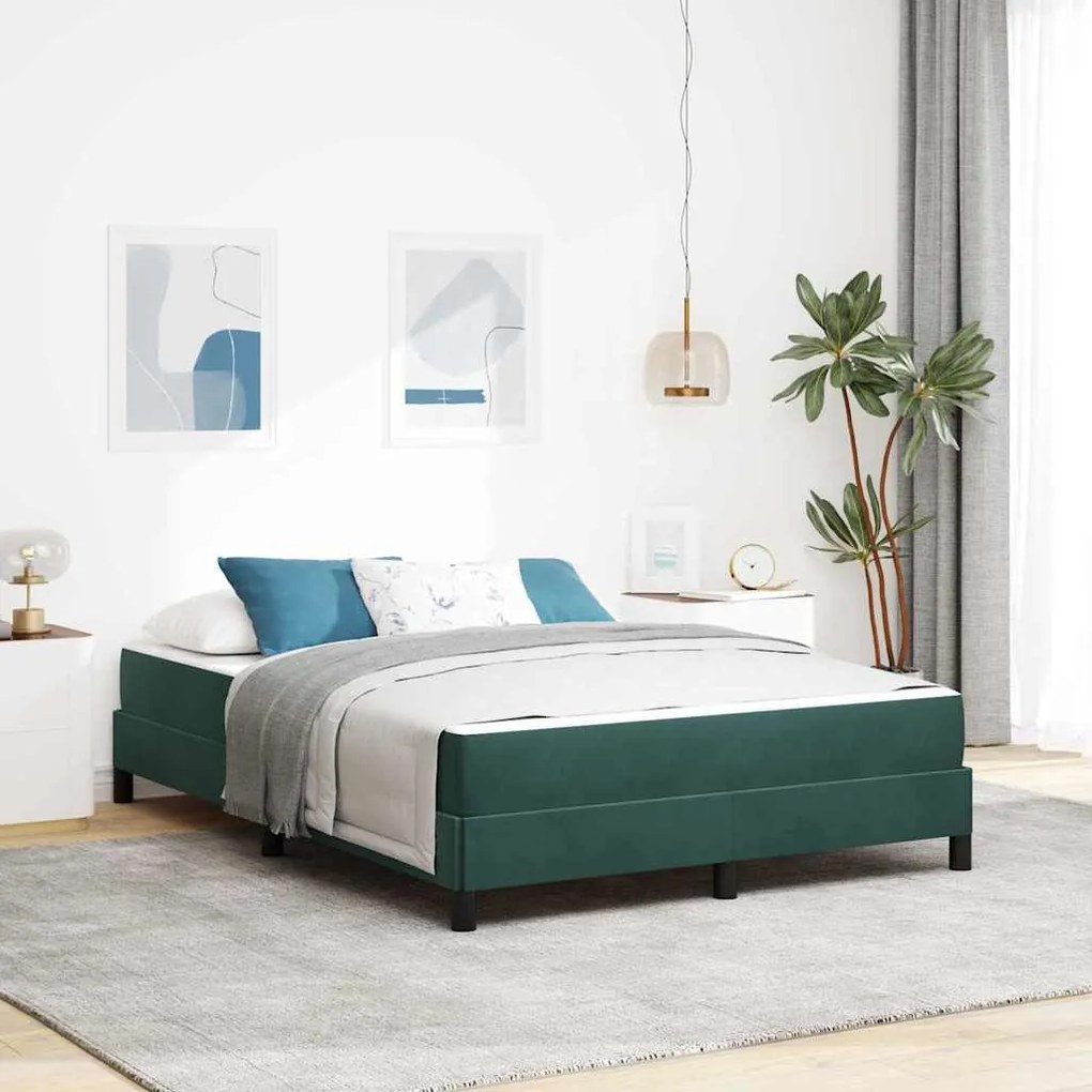 vidaXL Cama Box com colchão Verde Escuro 140 x 200 cm tecido