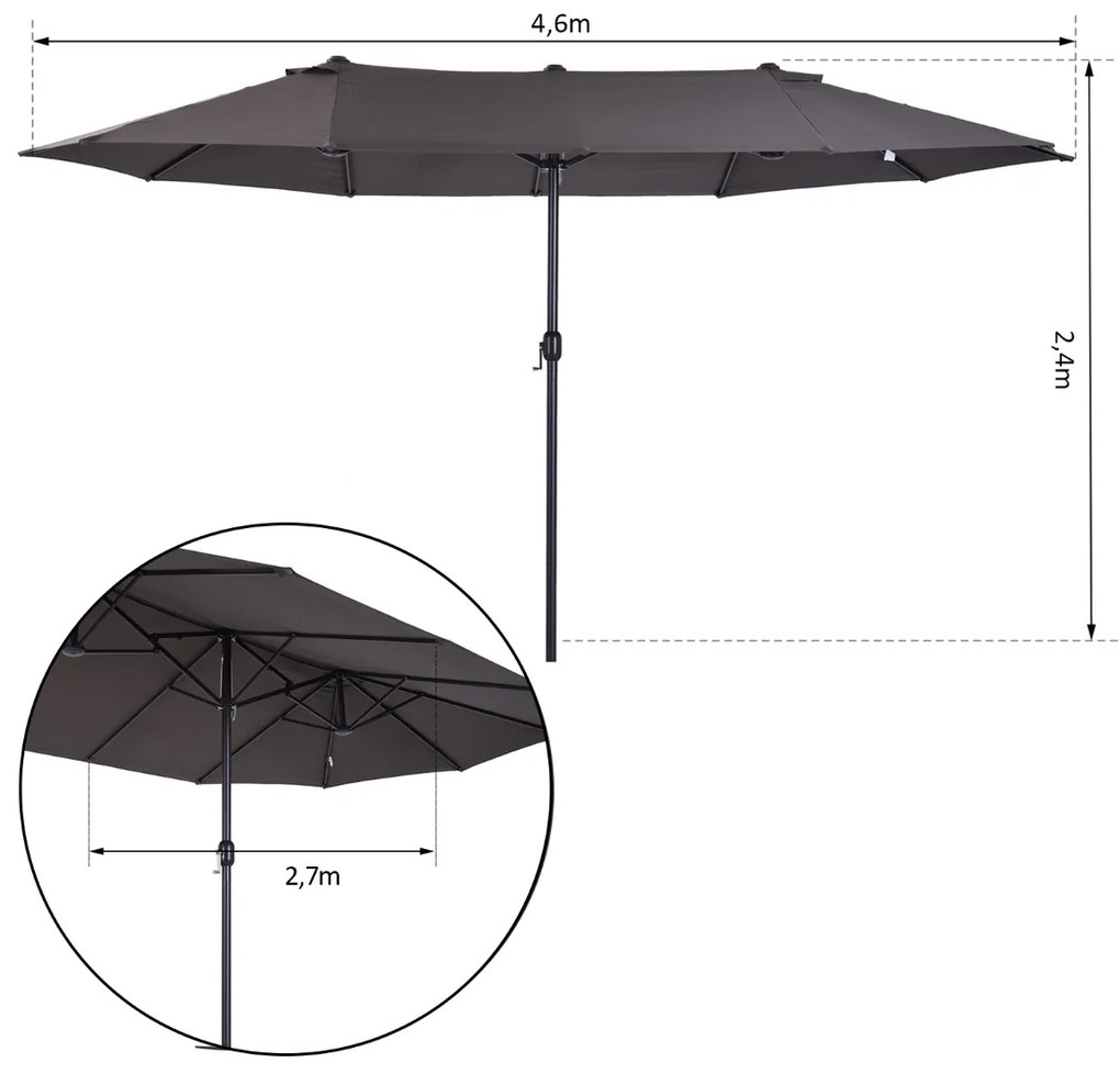 Pára-sol Duplo para Tendas de Jardim Terraço Toldos de Tecido de Poliéster Sombrinha Gigante para a Praia Proteção Solar UV 4.6x2.7x2.4m Cinza