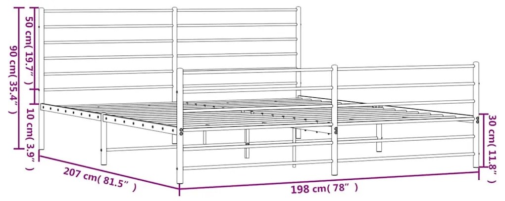 Estrutura de cama com cabeceira e pés 193x203 cm metal branco