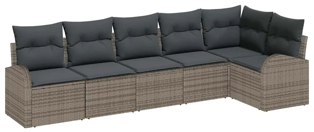 Conjunto de Sofás de Jardim com 6 Peças e Almofadas de Polyrattan Cinz