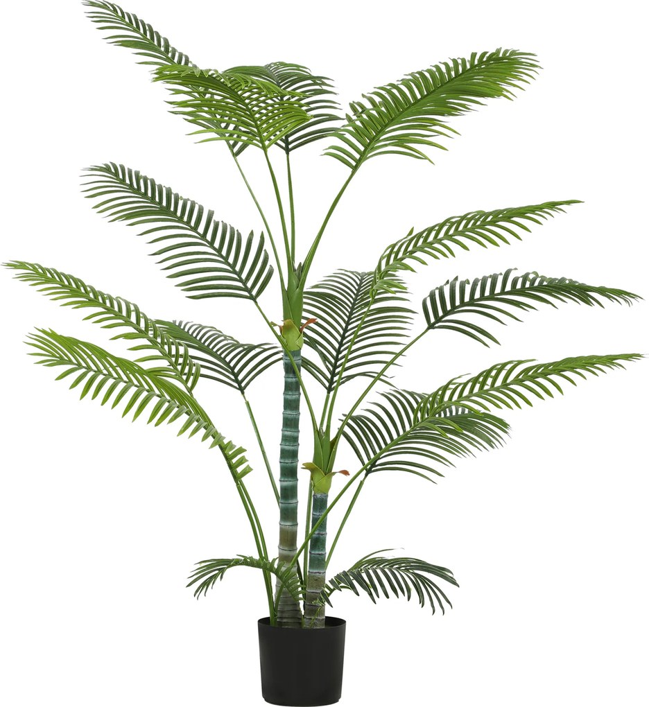 HOMCOM Palmeira Artificial com 16 folhas de plástico, planta artificial resistente a UV com vaso de plástico, para interior e exterior, verde | Aosom Portugal