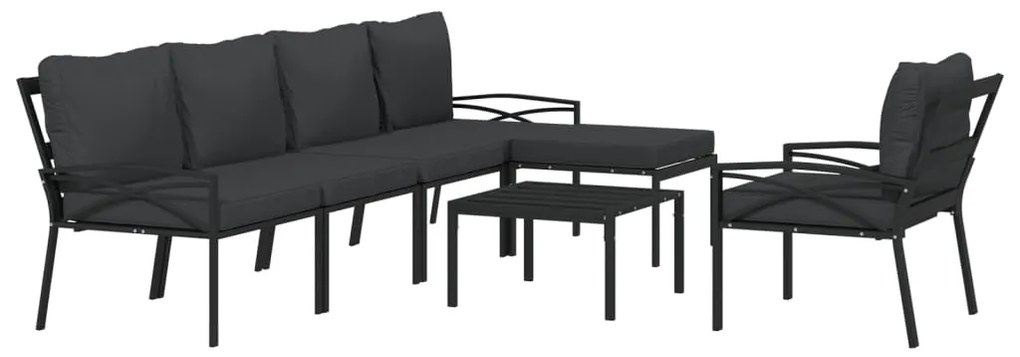 7 pcs conjunto lounge de jardim aço c/ almofadões cinzentos