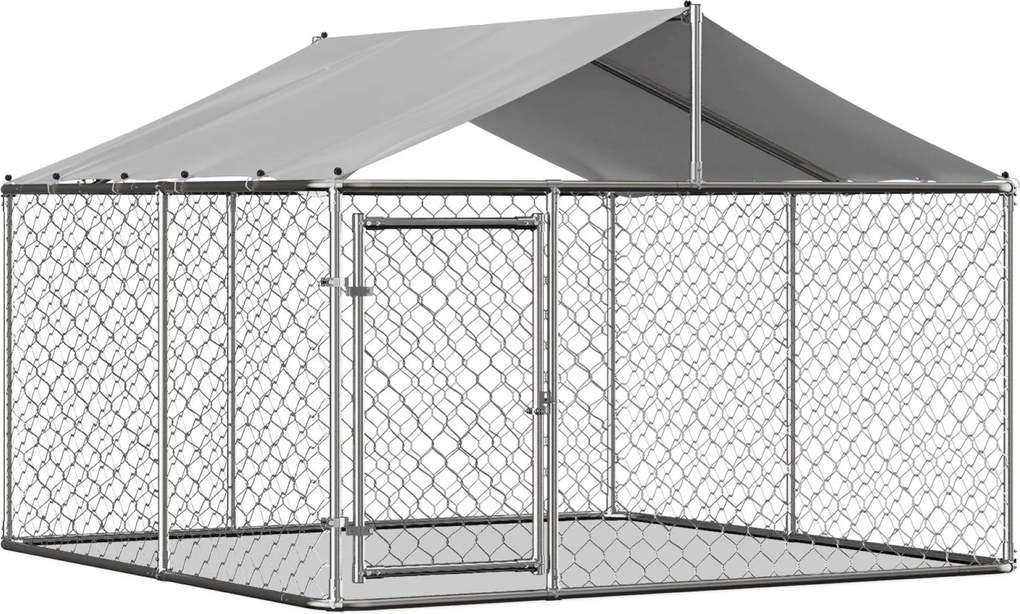 Canil exterior para cães com telhado, 230x230x117 cm, Prateado| AOSOM Portugal