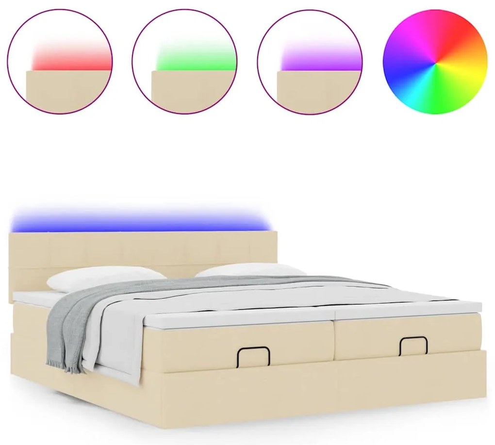 Estrutura de cama otomana com colchões tecido creme 200x200cm
