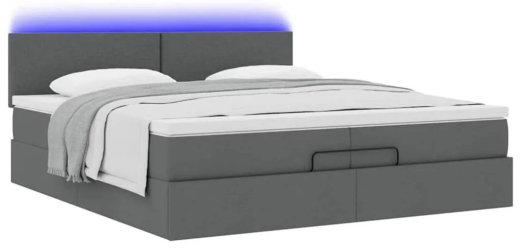 Estrutura de cama otomana com colchões tecido cinzento escuro
