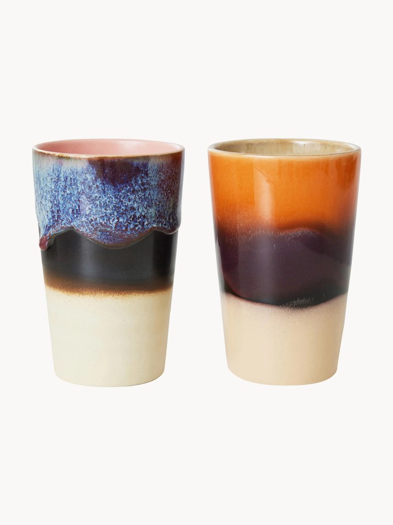 Canecas XL com vidrado reativo artesanais 70's, conjunto de 2
