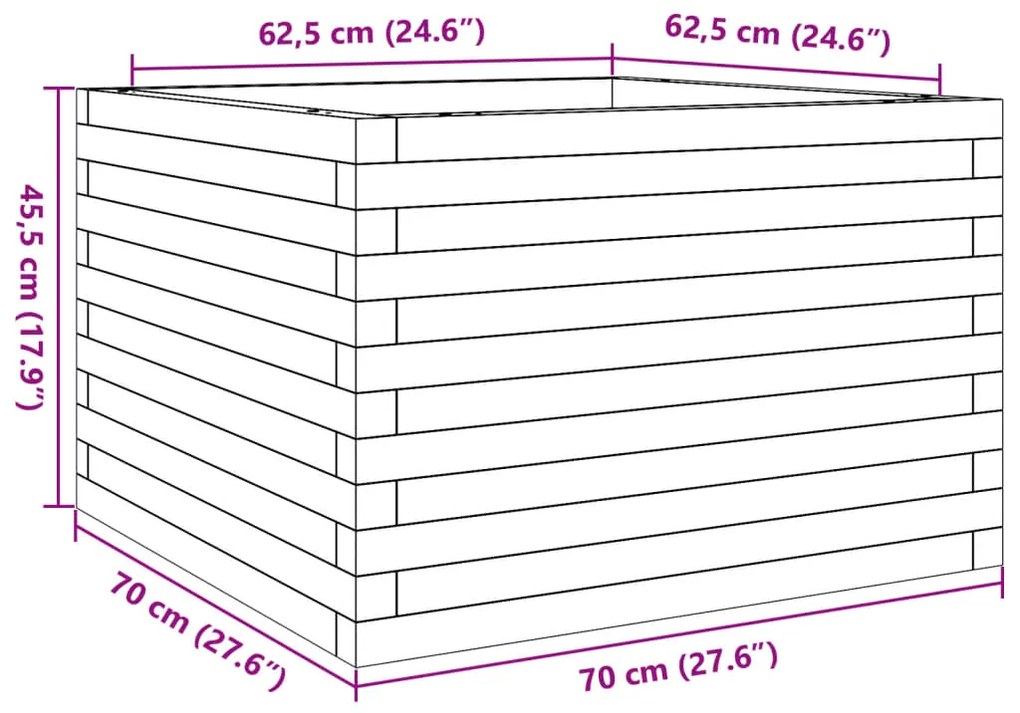 Vaso/floreira de jardim 70x70x45,5 cm pinho maciço branco
