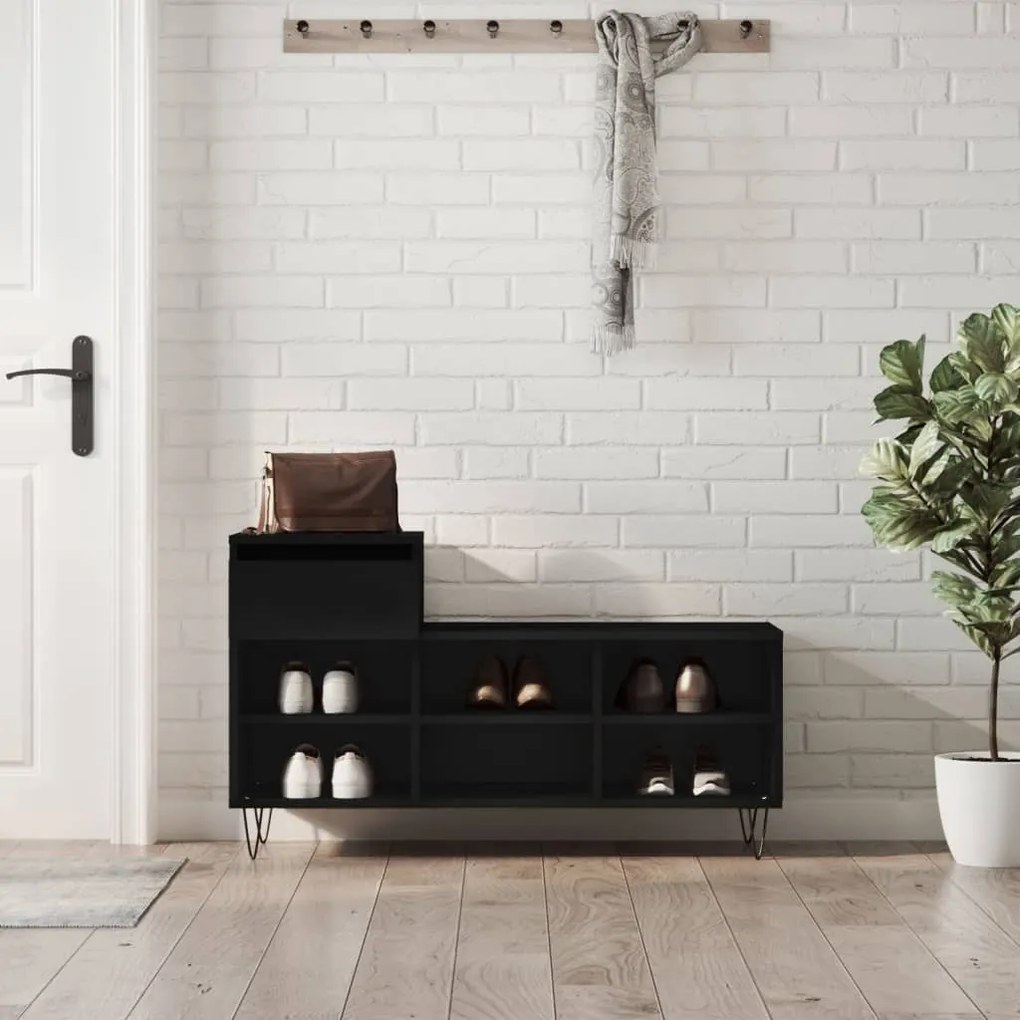 vidaXL Sapateira 102x36x60 cm derivados de madeira preto