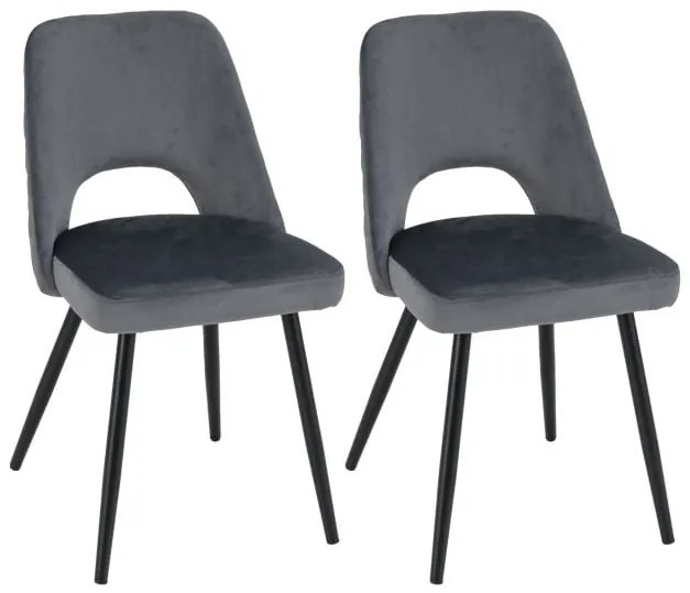 Conjunto de 2 cadeiras estofadas com encosto curvo e apoios para os pés ajustáveis ​​- Cinza