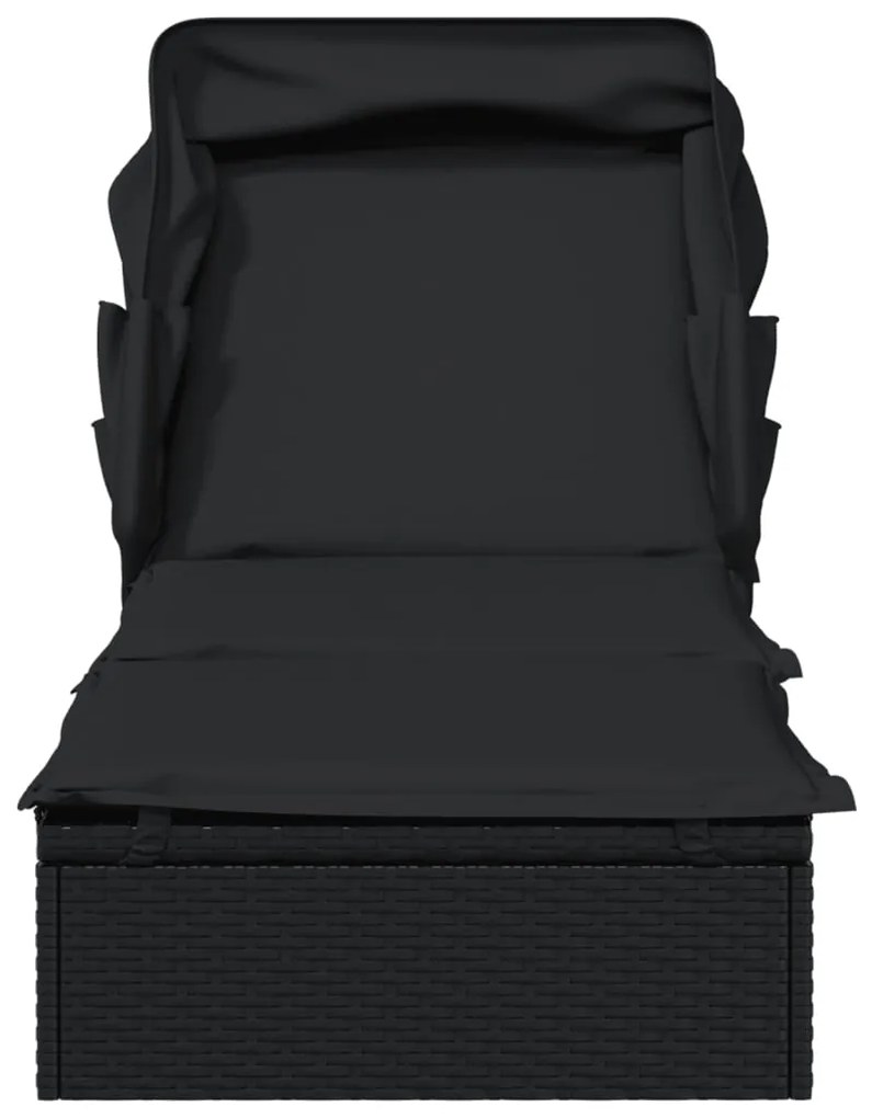 Espreguiçadeira c/ teto dobrável 213x63x97 cm vime PE preto
