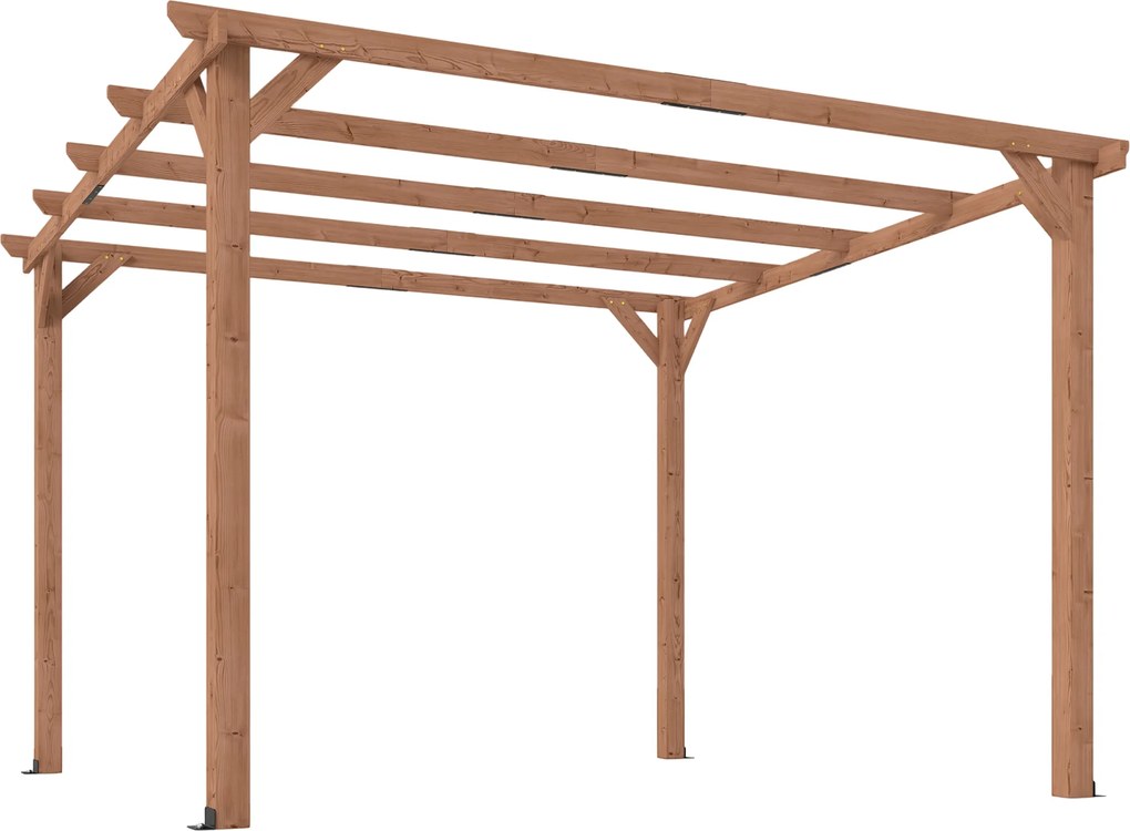 Outsunny Gazebo Pergola 3x3 m em Abeto, Pergolado de Jardim com Suportes Triangulares e 5 Vigas para Trepadeiras Plantas Flores, Pergola de Madeira para Exterior, Pátio, Terraço, Efeito Madeira de Bordo | Aosom Portugal