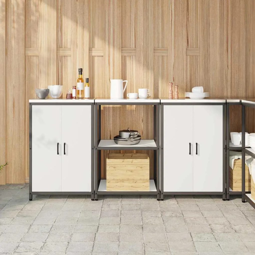 vidaXL Conjunto de Armazenamento de Cozinha com porta 3 pcs Branco Aço