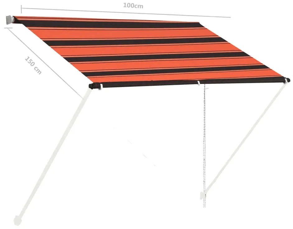 Toldo retrátil 100x150 cm laranja e castanho