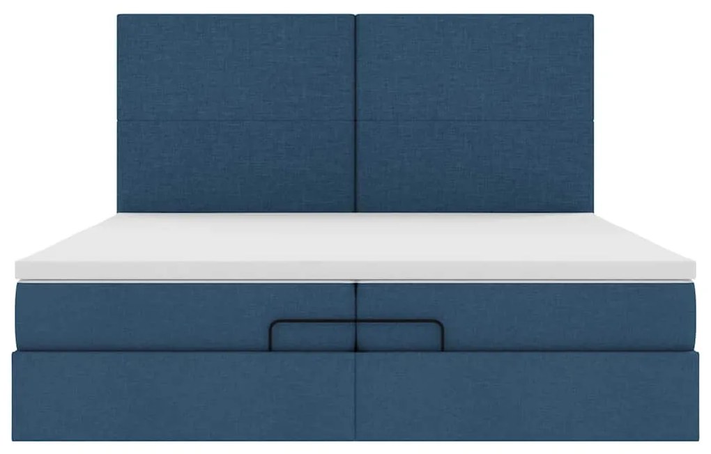 Estrutura de cama otomana com colchões 200x200cm tecido azul