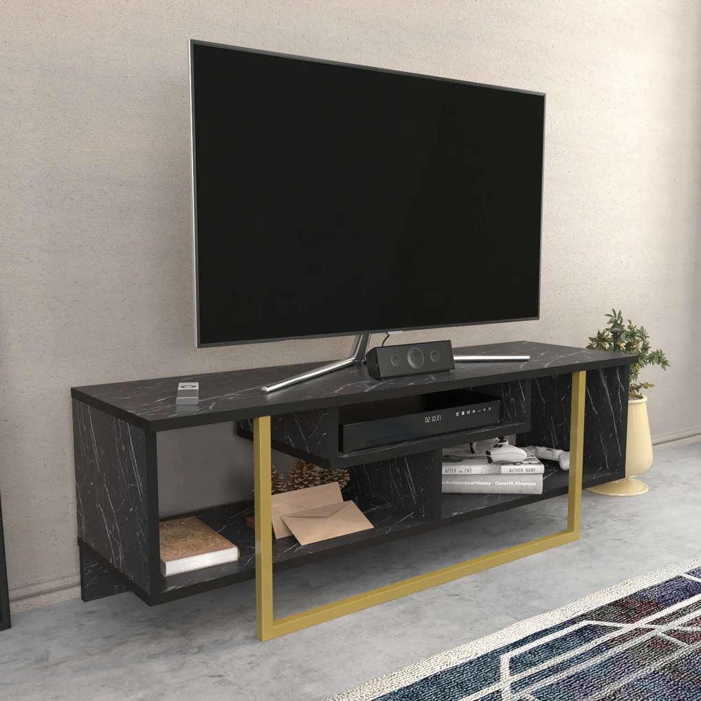 Móvel para TV Asal – Preto e Dourado – 120 cm x 35,2 cm x 40,2 cm