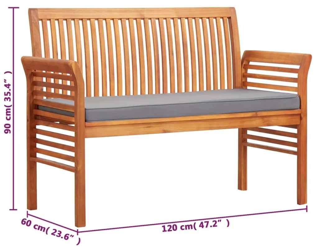 Banco de jardim 2 lugares c/ almofadão 120 cm acácia maciça
