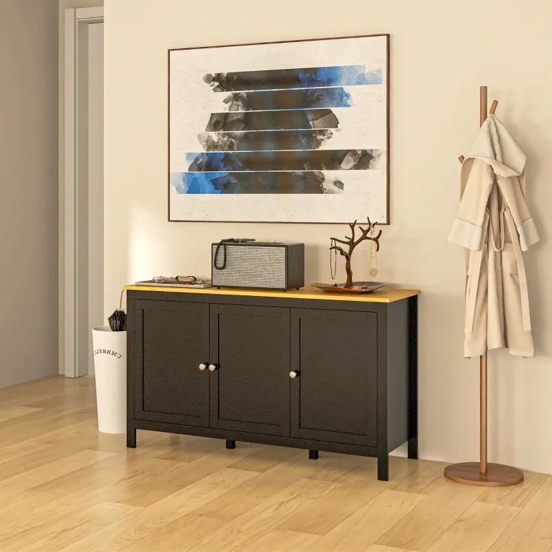 Aparador Sala de Estar com 3 Portas e Prateleiras Ajustáveis Estilo Moderno 120x40x70 cm Preto e Madeira