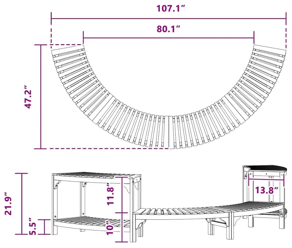Surround para Hidromassagem Semicircular 272x120.5x55.5 cm Madeira Sól