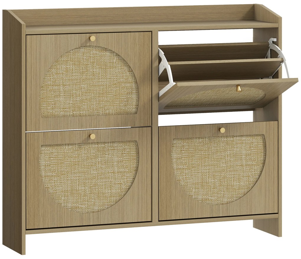 HOMCOM Sapateira Estreita com 4 Portas de Vime Sapateira para Entrada com Prateleiras Ajustáveis para 16 Pares de Sapatos 104,5x24x88 cm Madeira | Aosom Portugal