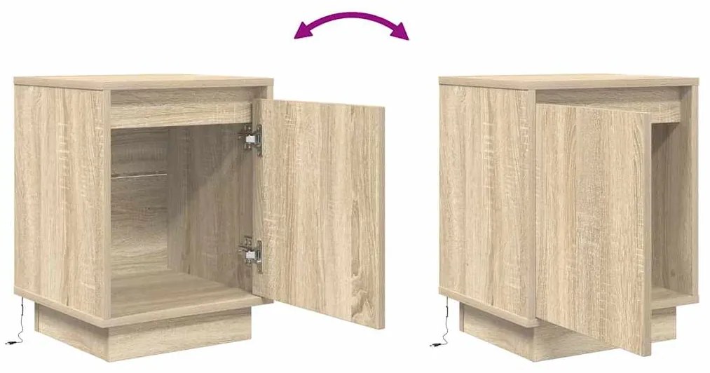 Mesas cabeceira c/ luzes LED 2 pcs 38x34x50cm carvalho sonoma