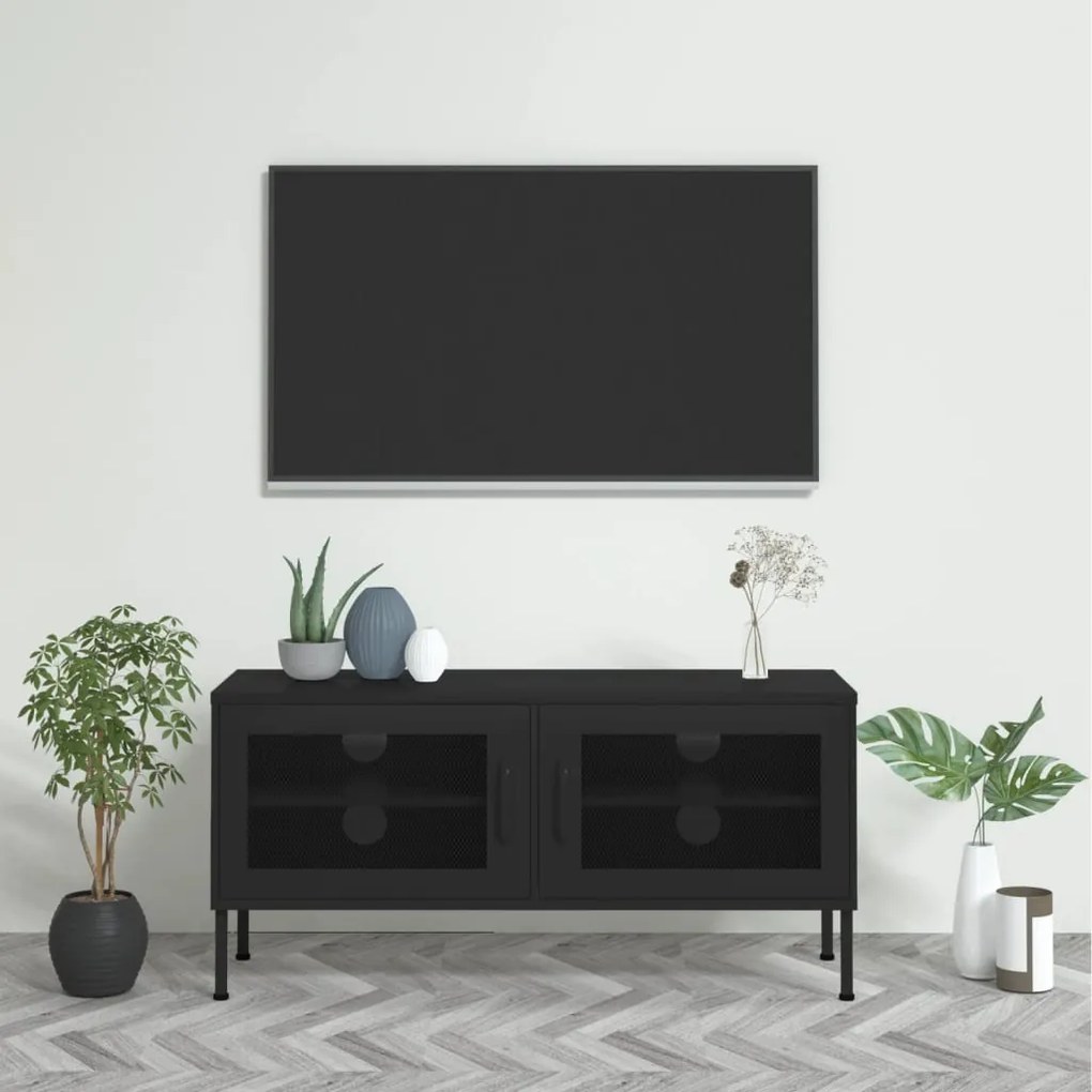 Móvel de TV aço 105x35x50 cm preto