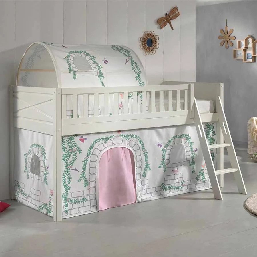 Conjunto cama alta Infantil SCOTT + cortina de brincar BIRDY + Túnel Branca