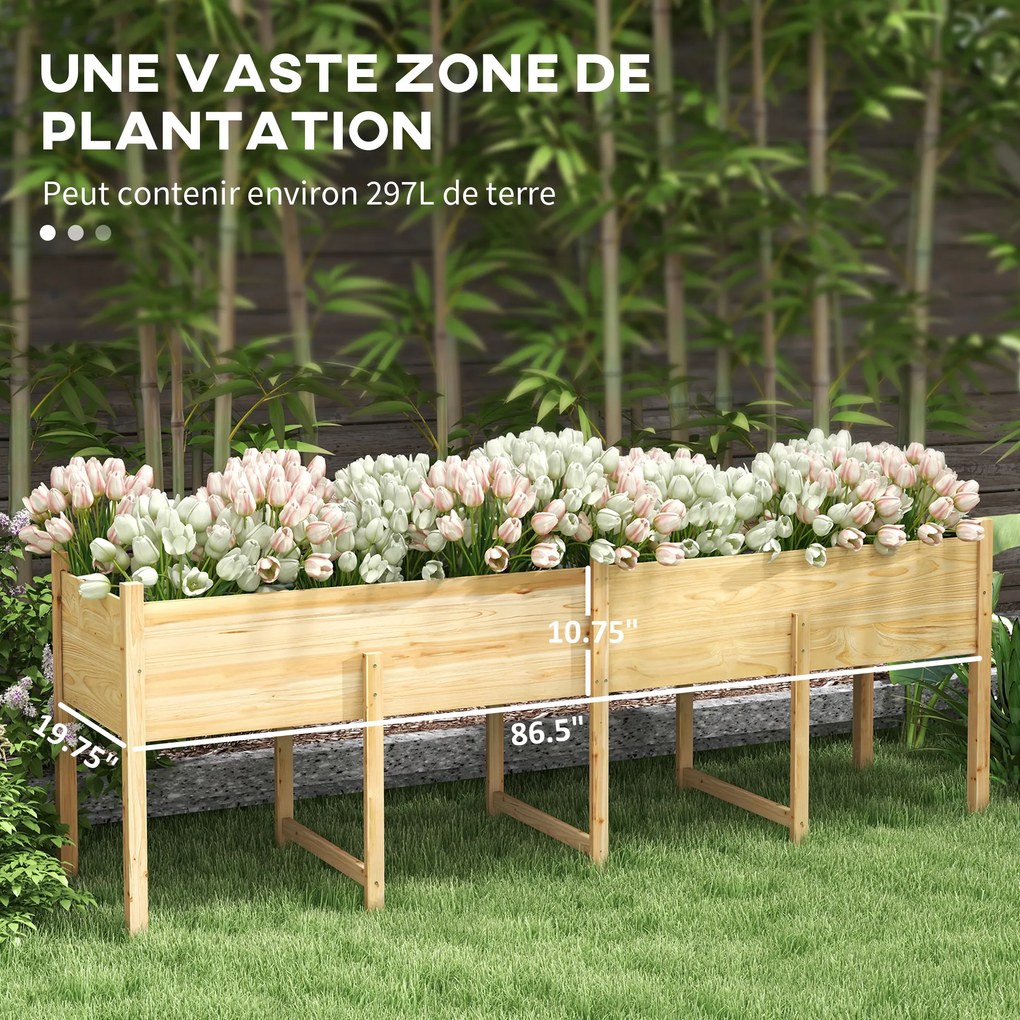 Floreira elevada com pés, floreira elevada, insertos de irrigação + feltro de drenagem incluídos, madeira de abeto pré-oleada