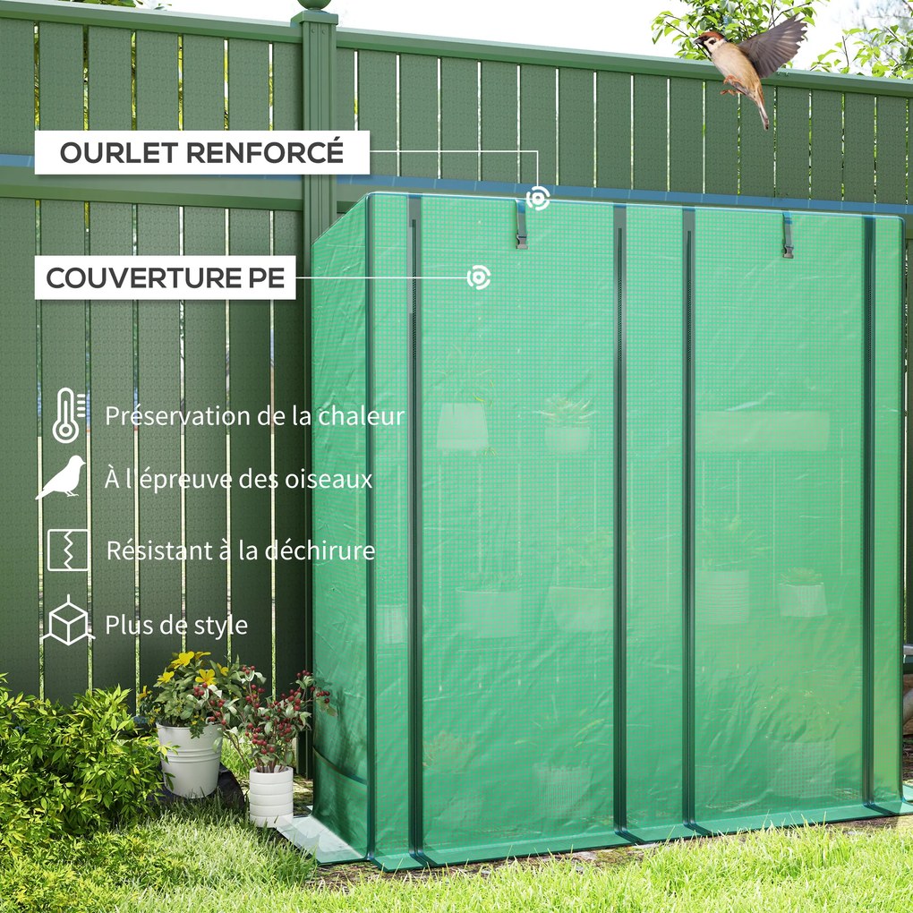 Estufa de jardim 144 x 48 x 152 cm com prateleiras metálicas de 3 níveis, estufa de varanda com cobertura em PE e telhado inclinado, verde