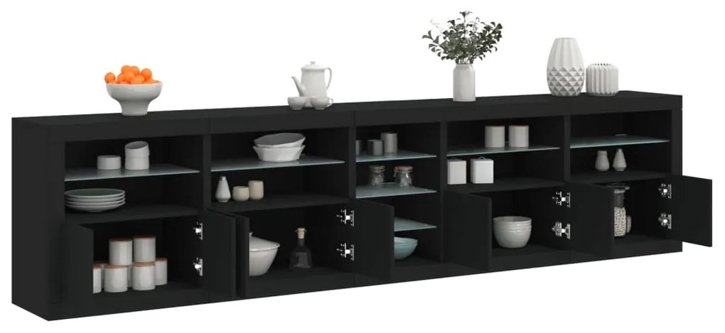 Aparador com luzes LED 283x37x67 cm preto