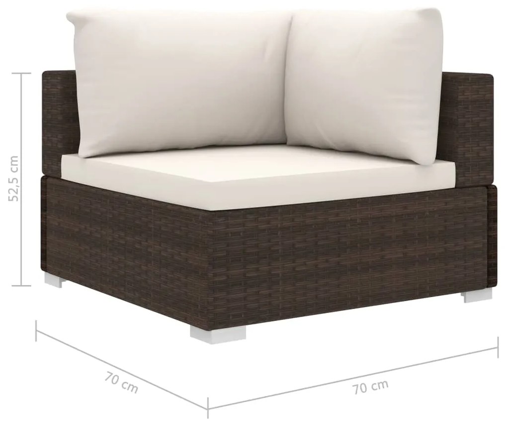 11 pcs conjunto lounge jardim c/ almofadões vime PE castanho
