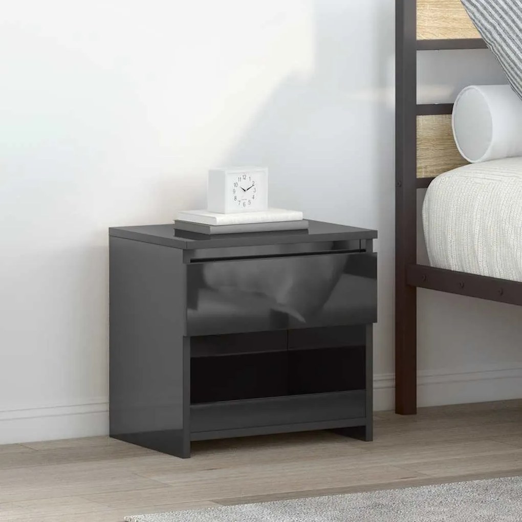 vidaXL Mesa de cabeceira 40x30x39 cm contraplacado cinzento brilhante