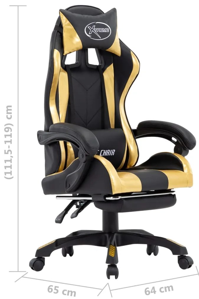 Cadeira estilo corrida c/ apoio pés couro artif. dourado/preto