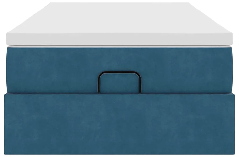 Estrutura de cama otomana com colchão azul escuro Veludo