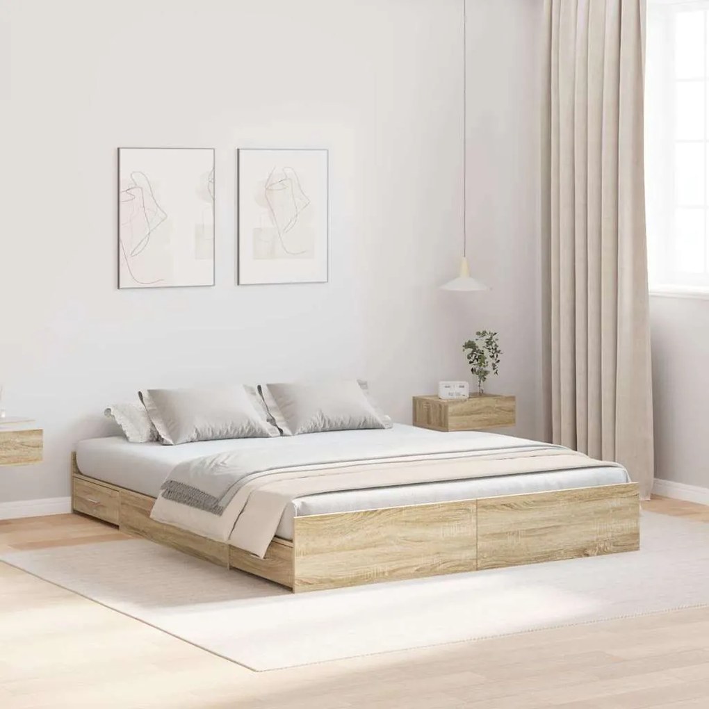 vidaXL Estrado de cama com arrumação Carvalho sonoma 160 x 200 cm