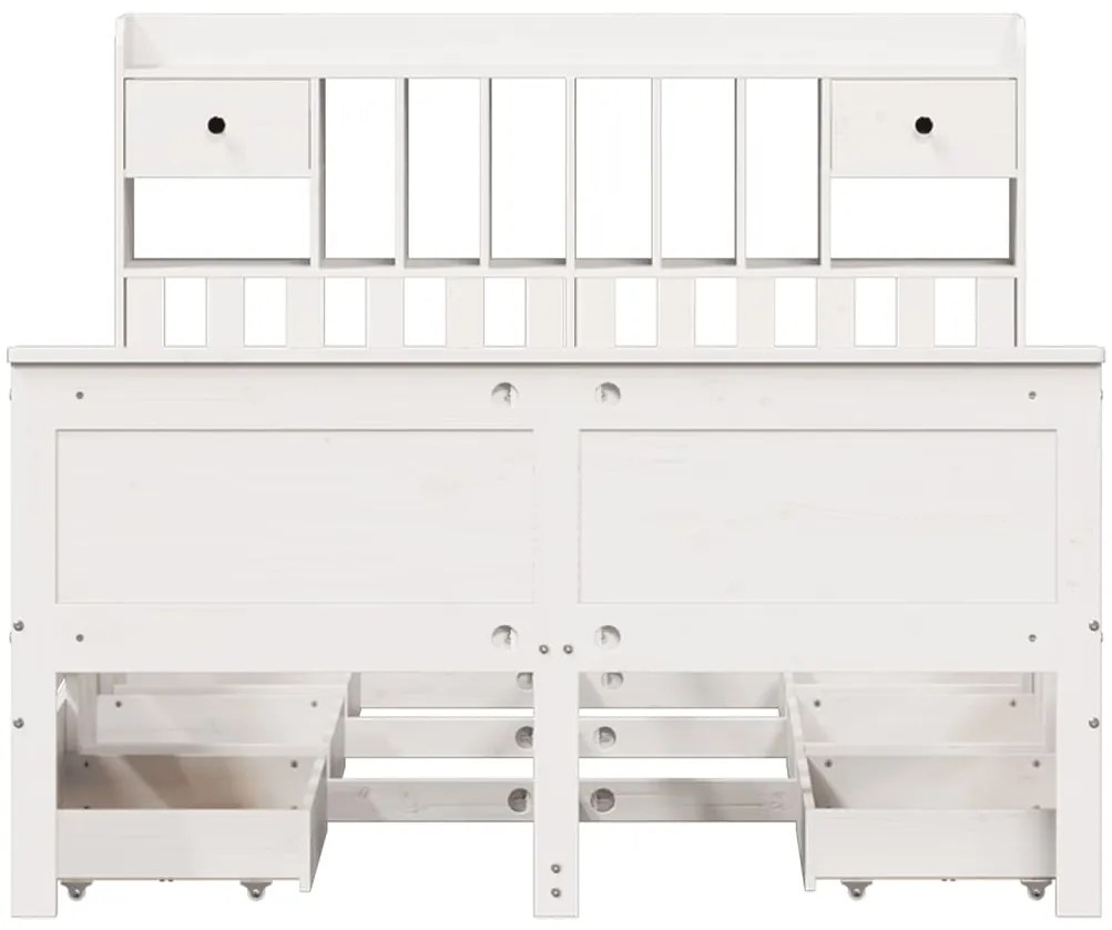 Cama com estante sem colchão 140x200 cm pinho maciço branco