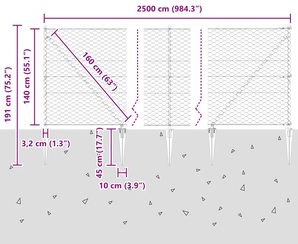 Cerca Hexagonal vidaXL Cinza 1,4x25 m Aço