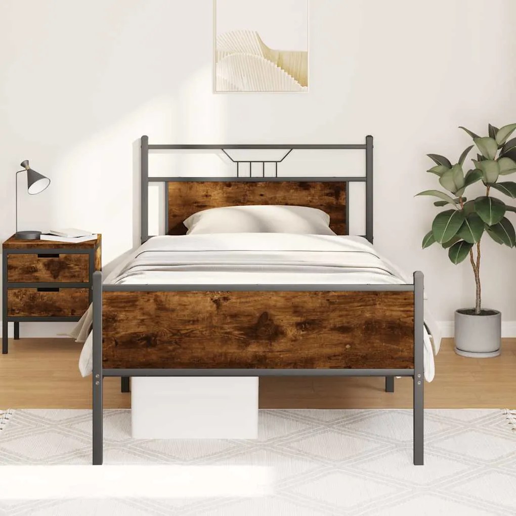 Estrutura de cama sem colchão 107x203 cm carvalho fumado