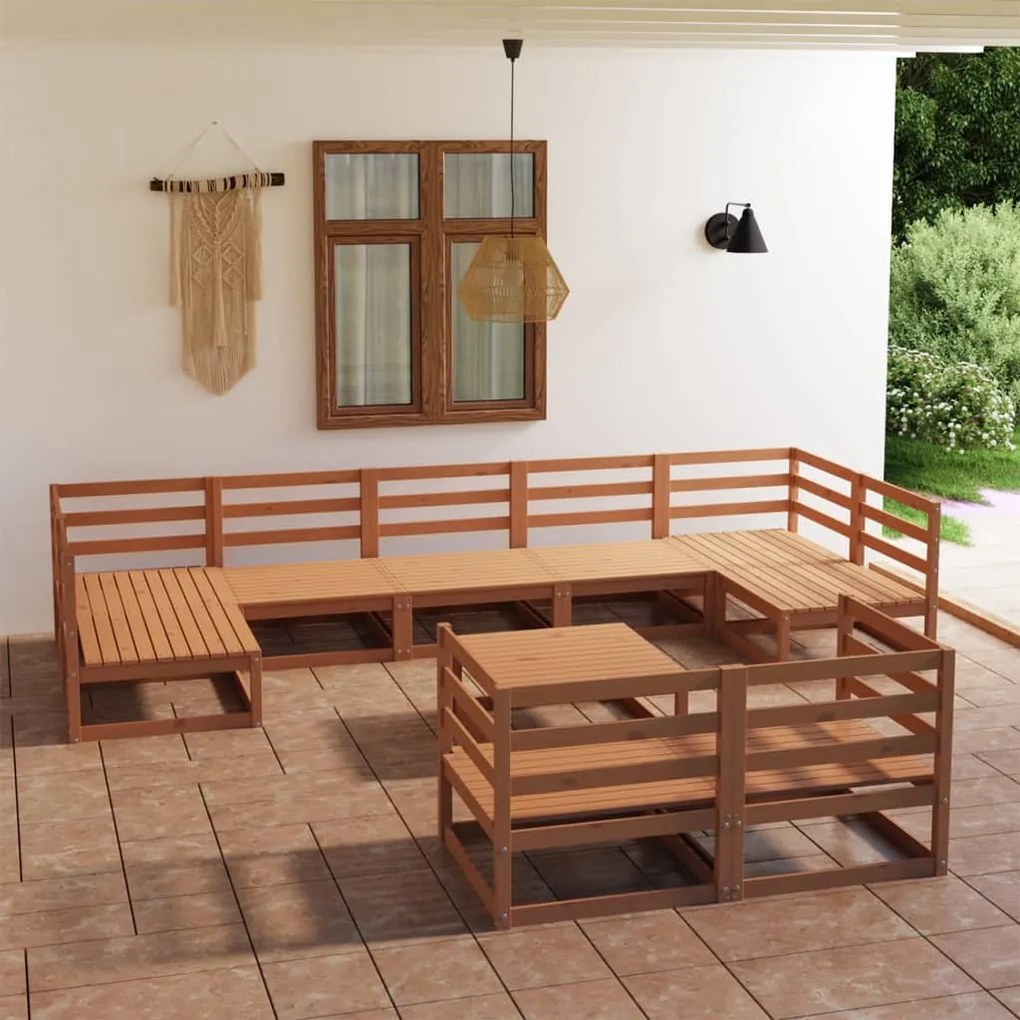 10 pcs conjunto lounge de jardim pinho maciço