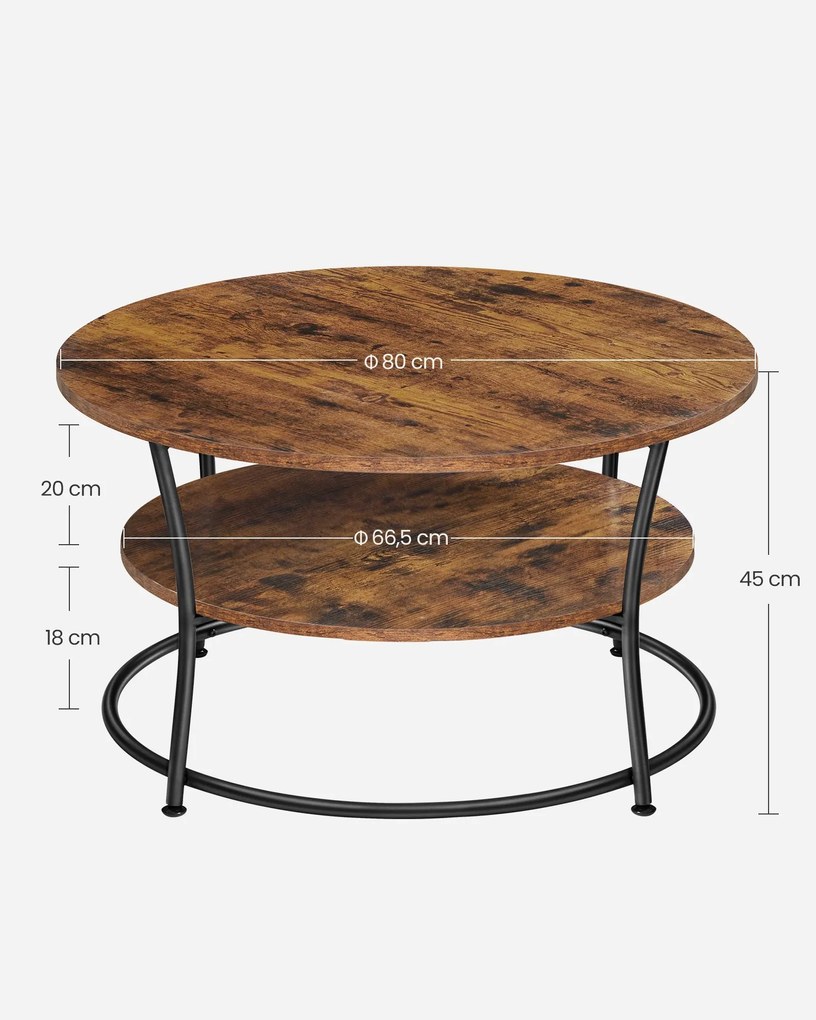 Mesa de centro redonda com 2 prateleiras 80 x 45 cm (Ø x H) castanho Vintage