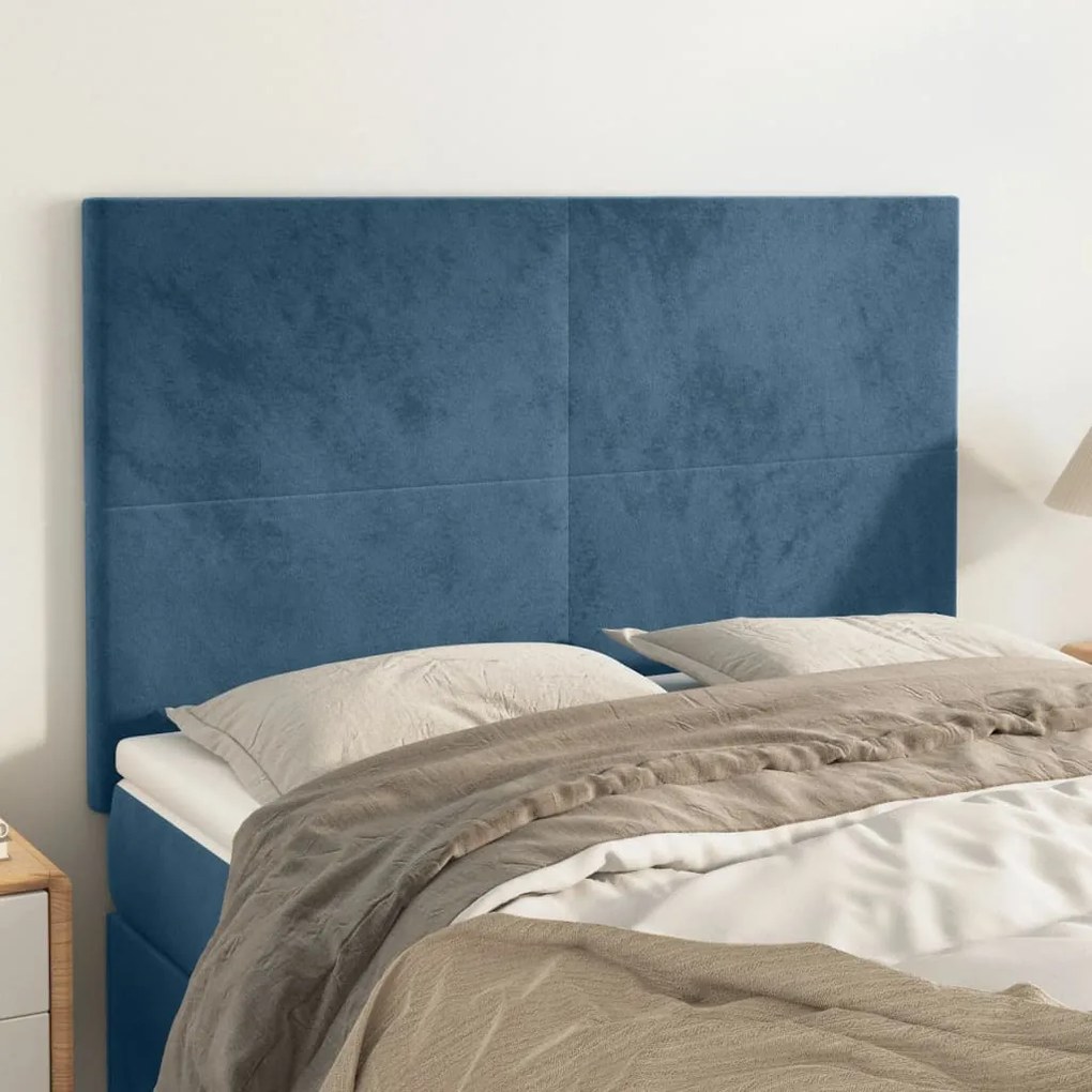 Cabeceira de cama 4 pcs veludo 72x5x78/88 cm azul-escuro