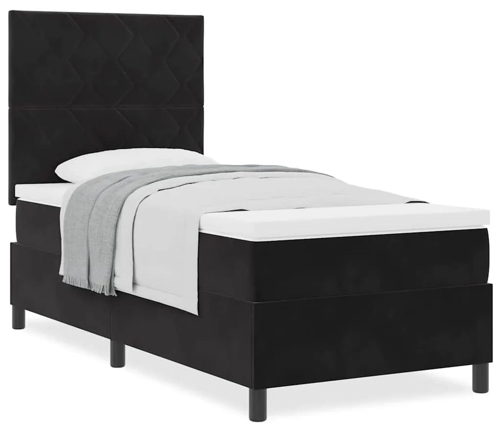 Cama Box Spring vidaXL com Colchão Preto 100x200 cm Veludo