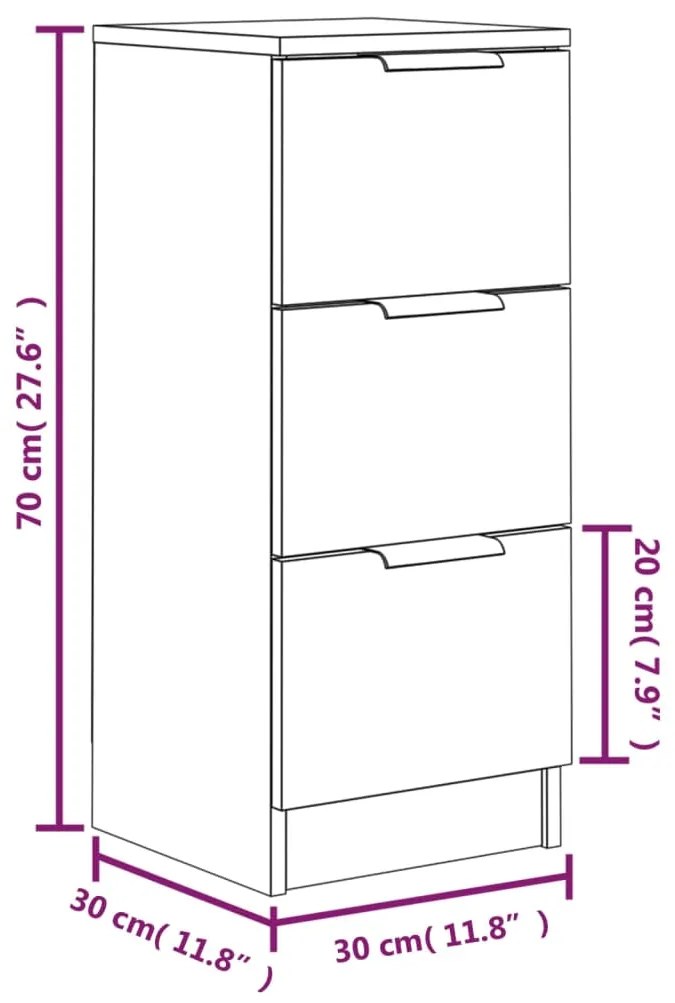 Aparadores 2 pcs 30x30x70 cm madeira processada sonoma cinza