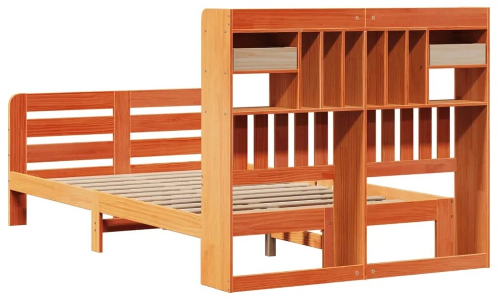 Cama c/ estante sem colchão 120x190cm pinho maciço castanho-mel