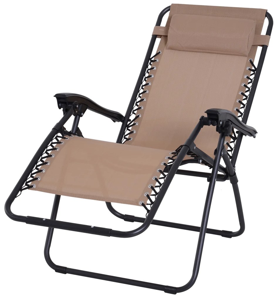 Espreguiçadeira dobrável de jardim Cadeira de gravidade zero Poltrona de praia relaxante Textilene Estrutura de aço Carga 150kg 90x65x110 cm Bege