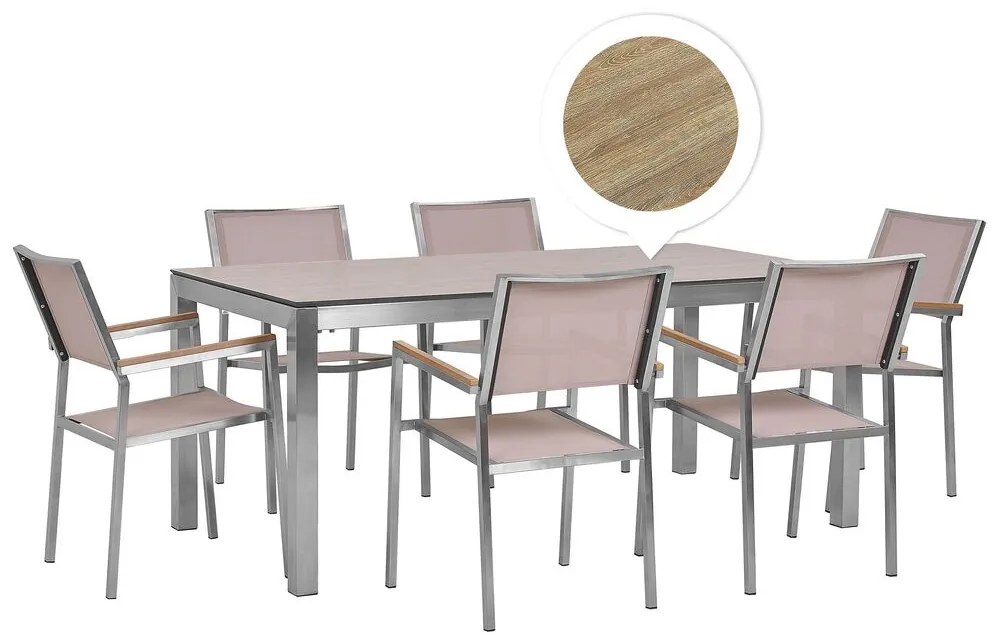 Conjunto de mesa com tampo efeito madeira 180 x 90 cm e 6 cadeiras creme GROSSETO Beliani