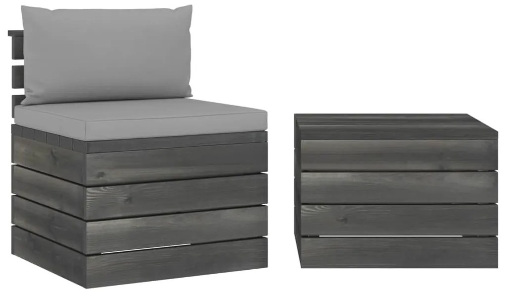 2 pcs conjunto lounge de paletes com almofadões pinho maciço