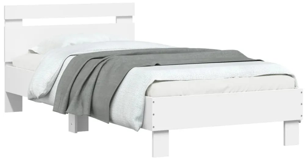 Estrutura de cama com cabeceira e luzes LED 90x200 cm branco