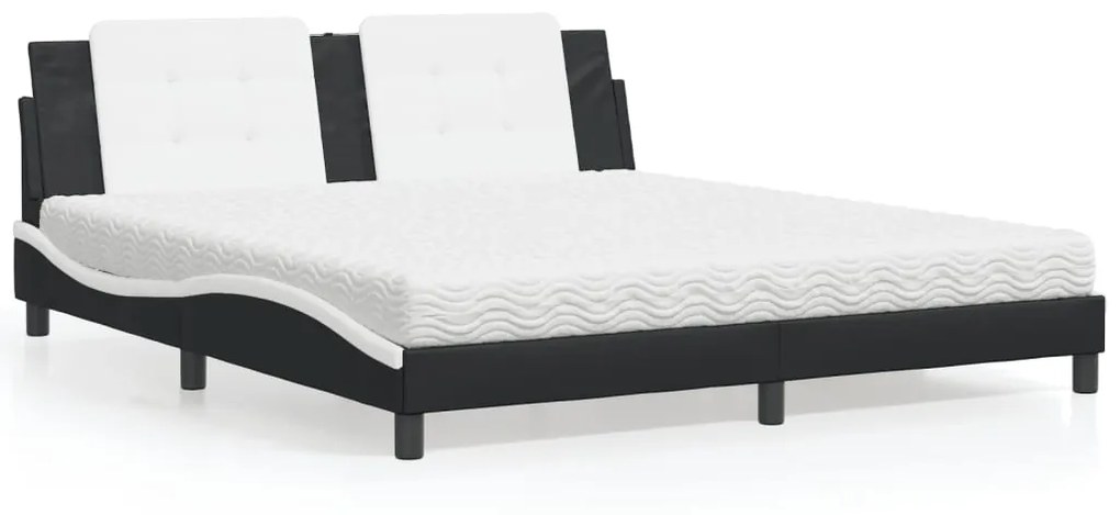 Cama com colchão 180x200 cm couro artificial preto e branco